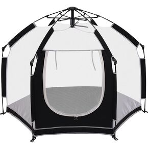 Baby Playpen with Canopy, Portable Mesh Play Yard Indoor and Outdoor, Pop Up Toddler Playpen with Dome, Lightweight Foldable Playspace for Home, Beach and Park, Black