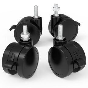 JOY worker Lockable Stem Caster Wheels Set of 4, M8 Nylon Threaded Swivel Caster, 2.5 Inch Stem Casters Replacement for Standing Desk & Mobile Desk, Each Load Capacity 110lbs, White