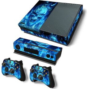 غلاف من الفينيل لوحدة تحكم Xbox One، وصندوق الصوت ووحدات التحكم فقط، وملصق لتزيين وحماية سطح المعدات، وروح الشر النارية الزرقاء