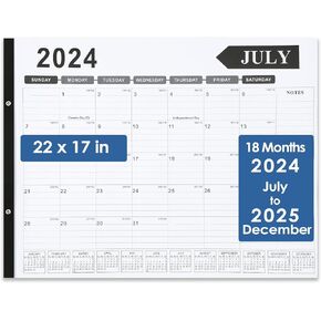 Calendar 2024-2025, Desk Calendar Large 22x17, From July 2024 to December 2025 with To Do & Notes, 18 Months Desktop Calendar with Notes for Home, Office and School