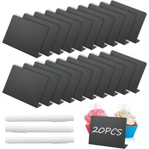 20 Pack Mini Chalkboard Signs for Food, WATUNID 4"x3" L-Shaped Food Labels for Party Buffet with 3pc of Chalk, Small Table Sign Chalkboard for Bakery, Weddings, Birthday, Message Board Signs