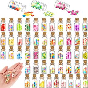 Sumind 50 Pieces Cute Miniature Dollhouse Food Jar Glass Bottle 1:12 Mini Fruit Simulation Scene Candy Snack Model Party Pretend Play Doll House Kitchen Decoration for Dollhouse