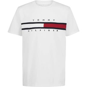Tommy Hilfiger Boys' Short Sleeve Flag Crew Neck T-Shirt, Signature White, 7