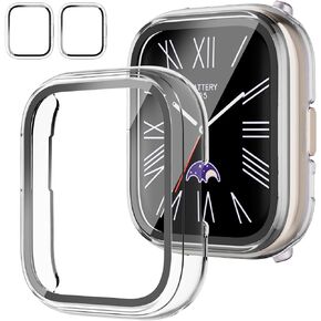for Amazfit Active Smartwatch Screen Protector Case, 2-Pack Hard PC Bumper Built-in Tempered Glass Film Face Cover Replacement Accessories for Amazfit Active Smart Watch, Black