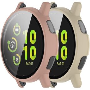 مخصص لواقي الشاشة Garmin Vivoactive 5 مع طبقة من الزجاج المقسى ومصد الكمبيوتر الصلب وغطاء كامل لملحقات الساعة الذكية لحافظة Garmin Vivoactive 5 (أسود وأسود)