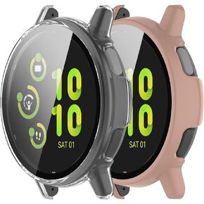 Intended for Garmin Vivoactive 5 Screen Protector with Tempered Glass Film Hard PC Bumper Full Cover Shell Smartwatch Accessories for Garmin Vivoactive 5 Case (Black&Black)