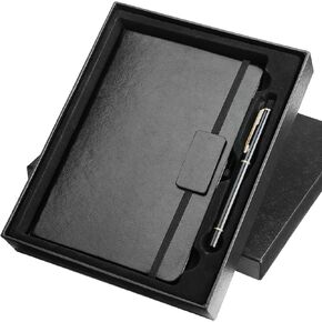 Kesoto College Ruled Hardcover Executive Writing Notebook Gift Set - A5 Lined Journal with Pen & Gift Box, 200 Pages, 8.3" x 5.8" Faux Leather, Black