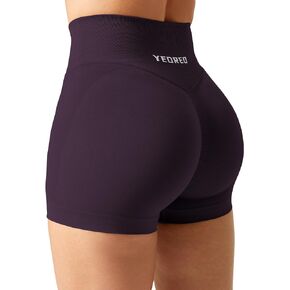 YEOREO Workout Gym Shorts Women Sport Scrunch Butt Lifting 3.5" Seamless V Waist Amplify Shorts Black Purple Medium