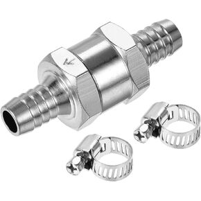 uxcell Non-Return One Way Check Valve 11mm Barb OD Aluminum Alloy with 2 Stainless Steel Adjustable 6-12mm Hose Clamps, for Water Oil Petrol Fuel Line