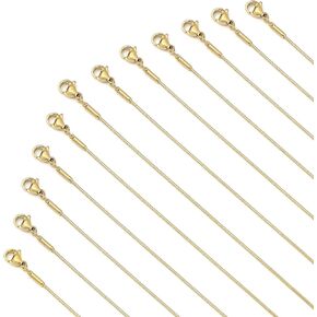 12 Pcs Necklace Chains Gold Plated Stainless Steel Snake Chain Necklace, Thin Round Snake Chains with Lobster Clasp for DIY Jewelry Making, 1mm