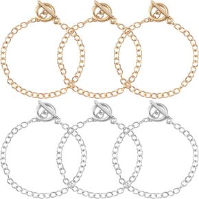 Isslly 6 PCS Bracelet Chains for Jewelry Making,Gold & Silver Chains with OT Buckle Link Chain Bracelets for Women Girls DIY Gifts