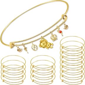 Gold Expandable Bangle Blank Bracelets, Adjustable Wire Bracelets Blank Stainless Steel Bangles Bracelets Set for Jewelry Making Charms Bulk (20PCS) in Kuwait