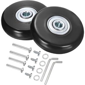 uxcell Luggage Wheels Replacement 51 x 14 mm/2" x 0.6" Rubber Swivel Caster Bearing Wheels Repair Kits for Suitcase Inline Outdoor Skate, Black 2Set