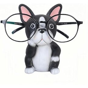 Puppy Dog Glasses Holder Stand Eyeglass Stand - Home Office Decorative Glasses Accessories (White Black)