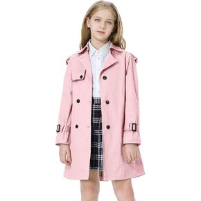 Betusline Girls Trench Coat Double Breasted Classic Lapel Belted Windproof Overcoat Outwear,2# Light Pink,6-7 Years = Tag 130