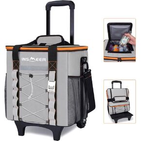 INSMEER Collapsible Rolling Cooler - 45 Cans/30L,Insulated Cooler Bag with Wheels/Shoulder Strap,Wheeled & 3 Carry Way Cooler Options Available,Large Travel Cooler for Grocery Shopping