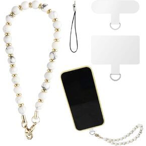 LUTER Phone Lanyard Wrist Strap, Stone Beaded Phone Wrist Strap with 2pcs Tether Tabs, Detachable Bracelet Phone Strap Chain for Women Girls