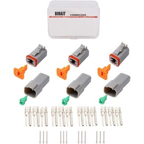 Deutsch DT Connector Kit with 3 Pin Gray IP67 Waterproof Electrical Wire Connector with Solid Contact and Seal Plug DT04-3P DT06-3S Wedge Lock W3P W3S