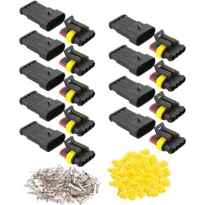 FULARR 9 Kit Professional 4 Pin Way Car Auto Waterproof Electrical Wire Connectors Terminal Plug Socket Set, for Motorcycle Car Truck Boat