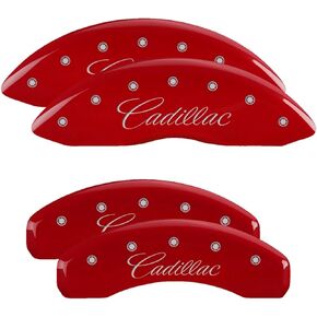 MGP Brake Caliper Covers for Cadillac Escalade ESV 2021-2023, Red Powder Coat Finish, Engraved Silver Cadillac Logo (Set of 4)