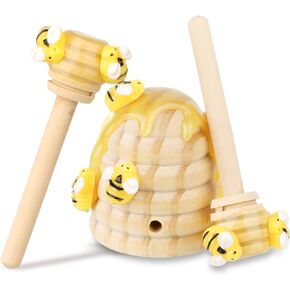 Honey Bee Spring Tiered Tray Decor, Bumblebee Party Decorations, Summer Farmhouse Beehive Decoration Set, 2 Mini Faux Bee Honey Dippers & 1 Fake Wooden Honeycomb Centerpiece, Bookshelf Table Decors