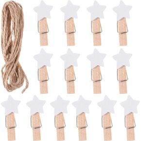 Wooden Photo Clips Hanging Clips Star- Shape Nature Wooden Photo Clips Photo Paper Peg Pin Clothespin Craft Clips for Party Decorations (3.5cm, White) Wooden Clothesline Clips