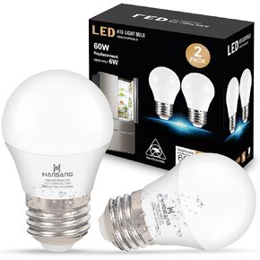 hansang LED Refrigerator Light Bulb E26 Base, 3000K Soft White, 6W Waterproof Appliance Bulb 60Watt Equivalent, A15 Small Fridge Light Bulb, Freezer Bulbs, 120V, 600LM, 4 Pack, Non-Dimmable