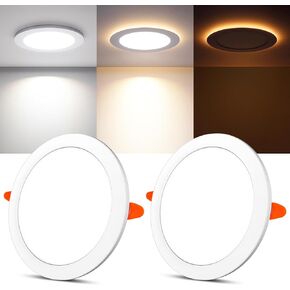إضاءة LED رفيعة للغاية مقاس 6 بوصات مع ضوء ليلي، 12 وات = 110 وات مثبتات أضواء غائرة 5000 ك ضوء نهاري أبيض 1080 لومن، مع ضوء 4 وات 3000 ك، فتحة إضاءة LED قابلة للتعديل، غير قابلة للتعتيم، 6 عبوات