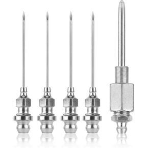 5pcs Grease Needle Nozzle Kit, Hardened Steel Grease Injector Needle Cap Grease Needle Gun Tip Dispenser Fitting Tool for Grease Injection, Used in Narrow Space & Deep Hole Metal