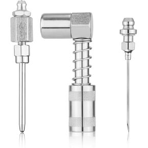 3pcs 90 Degree Needle Grease Fitting Nozzle & Grease Gun Needle Adapter Dispenser & Grease Injector Needle with Cap, Grease Coupler Fitting Tip Greasing Accessory Kit for Hard-to-Reach Fittings