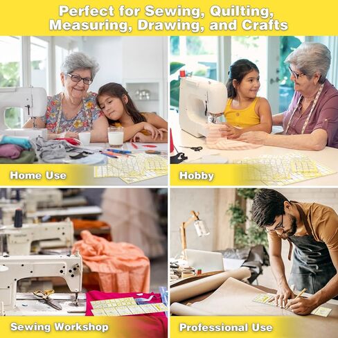 مجموعة مسطرة اللحف الأكريليك 7 قطع، حلقات غير قابلة للانزلاق 50 قطعة، مسطرة قطع القماش مع خطوط شبكية مزدوجة اللون، قوالب خياطة اللحف مسطرة أكريليك مربعة واضحة للخياطة والرسم والحرف اليدوية in Kuwait