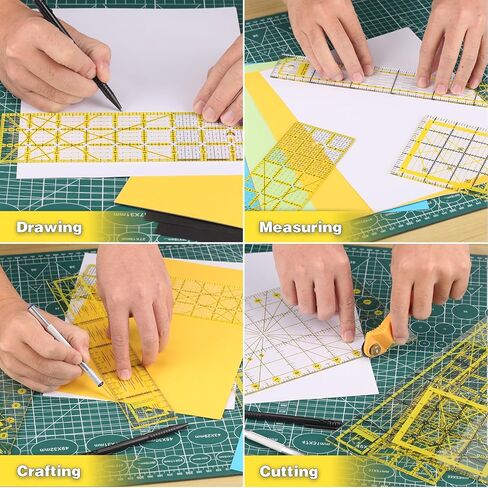 مجموعة مسطرة اللحف الأكريليك 7 قطع، حلقات غير قابلة للانزلاق 50 قطعة، مسطرة قطع القماش مع خطوط شبكية مزدوجة اللون، قوالب خياطة اللحف مسطرة أكريليك مربعة واضحة للخياطة والرسم والحرف اليدوية in Kuwait
