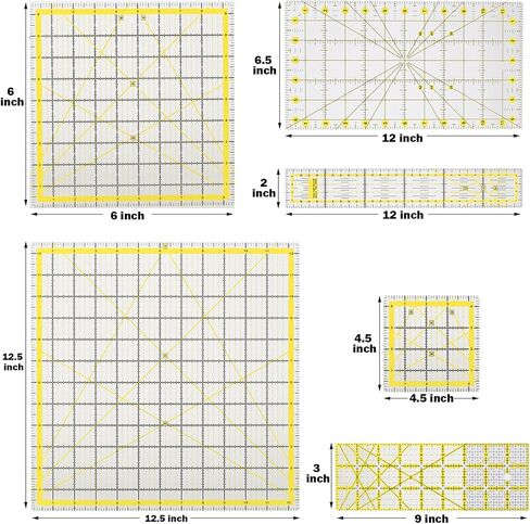 مجموعة مسطرة اللحف الأكريليك 7 قطع، حلقات غير قابلة للانزلاق 50 قطعة، مسطرة قطع القماش مع خطوط شبكية مزدوجة اللون، قوالب خياطة اللحف مسطرة أكريليك مربعة واضحة للخياطة والرسم والحرف اليدوية in Kuwait