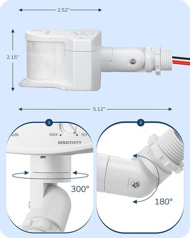 EDISHINE Outdoor Motion Sensor, 240° Detection Range & 60FT Detection Distance, 120V AC Replacement Motion Sensor, Dusk to Dawn Motion Sensor for Garage, Yard, Driveway, Porch, White, 2 Pack in Saudi Arabia