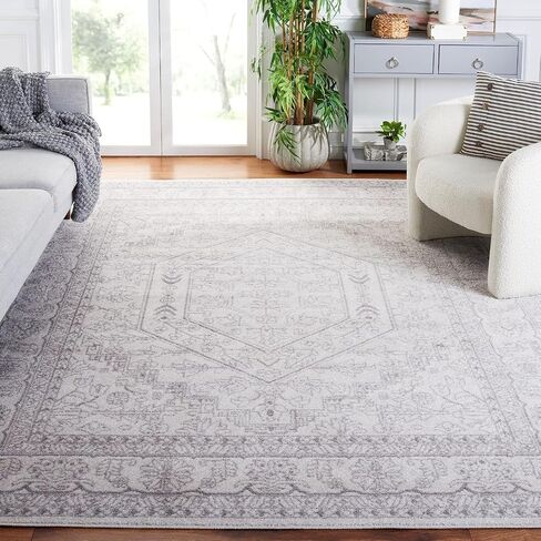 SAFAVIEH Adirondack Collection Area Rug - 8' x 10', Ivory & Silver, Oriental Medallion Design, Non-Shedding & Easy Care, Ideal for High Traffic Areas in Living Room, Bedroom (ADR108B) in Saudi Arabia
