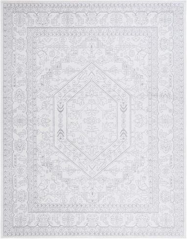 SAFAVIEH Adirondack Collection Area Rug - 8' x 10', Ivory & Silver, Oriental Medallion Design, Non-Shedding & Easy Care, Ideal for High Traffic Areas in Living Room, Bedroom (ADR108B) in Saudi Arabia