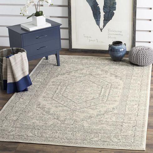 SAFAVIEH Adirondack Collection Area Rug - 8' x 10', Ivory & Silver, Oriental Medallion Design, Non-Shedding & Easy Care, Ideal for High Traffic Areas in Living Room, Bedroom (ADR108B) in Saudi Arabia