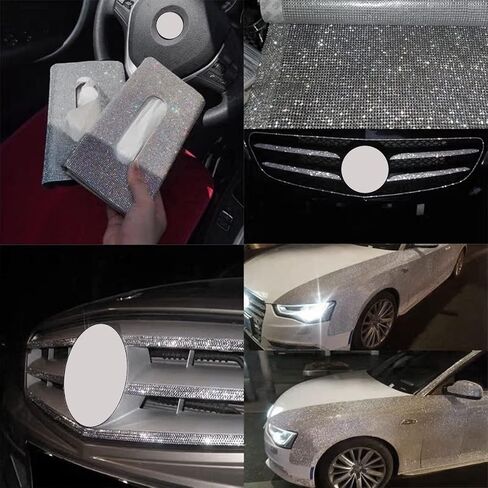 4PCS Bling Car Door Edge Guards Protector, Diamond Auto Side Door Anti-Collision Crash Strip Sticker, Crystals Vehicle Anti-Scratch Bumper Tape, Universal for SUV Truck Pickup (White) in Saudi Arabia