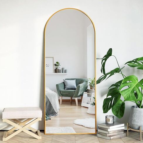 XKZG 64" x 21" Arched Full Length Mirror Floor Mirror with Aluminum Alloy Frame Full Body Mirror Stand Mirror Wall Mounted Mirror for Bedroom Living Room - Gold in Saudi Arabia