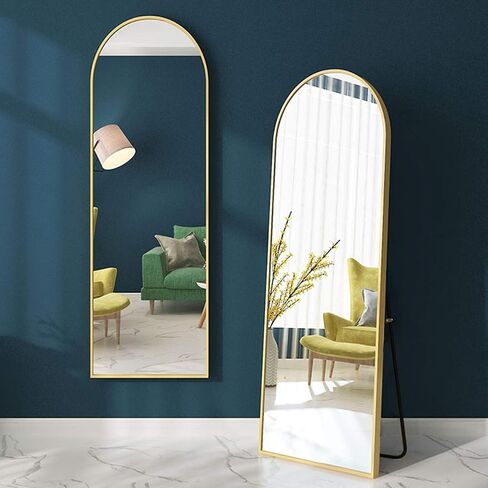 XKZG 64" x 21" Arched Full Length Mirror Floor Mirror with Aluminum Alloy Frame Full Body Mirror Stand Mirror Wall Mounted Mirror for Bedroom Living Room - Gold in Saudi Arabia