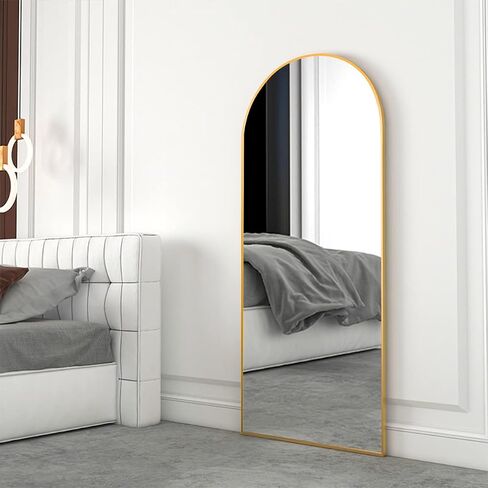 XKZG 64" x 21" Arched Full Length Mirror Floor Mirror with Aluminum Alloy Frame Full Body Mirror Stand Mirror Wall Mounted Mirror for Bedroom Living Room - Gold in Saudi Arabia