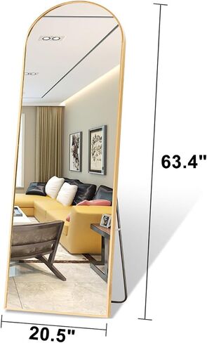 XKZG 64" x 21" Arched Full Length Mirror Floor Mirror with Aluminum Alloy Frame Full Body Mirror Stand Mirror Wall Mounted Mirror for Bedroom Living Room - Gold in Saudi Arabia