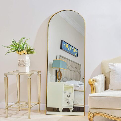 XKZG 64" x 21" Arched Full Length Mirror Floor Mirror with Aluminum Alloy Frame Full Body Mirror Stand Mirror Wall Mounted Mirror for Bedroom Living Room - Gold in Saudi Arabia
