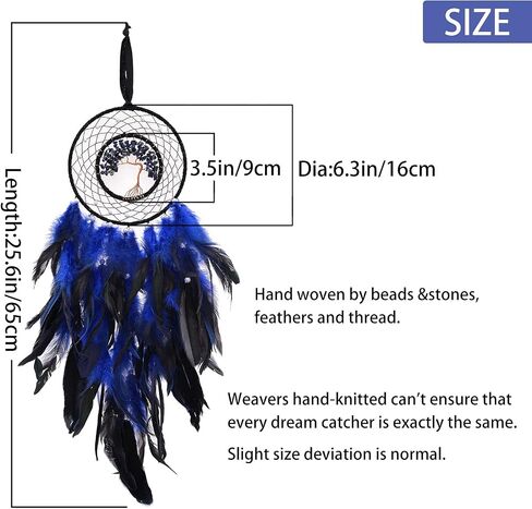 Dreamlike Black Tree of Life Dream Catcher Wall Decor with Healing Crystal Stone Handmade Feather Dream Catchers Decoration Wall Hanging for Girls Bedroom Living Room Wedding Party Home Décor in Saudi Arabia