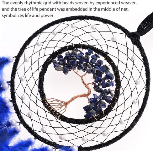 Dreamlike Black Tree of Life Dream Catcher Wall Decor with Healing Crystal Stone Handmade Feather Dream Catchers Decoration Wall Hanging for Girls Bedroom Living Room Wedding Party Home Décor in Saudi Arabia