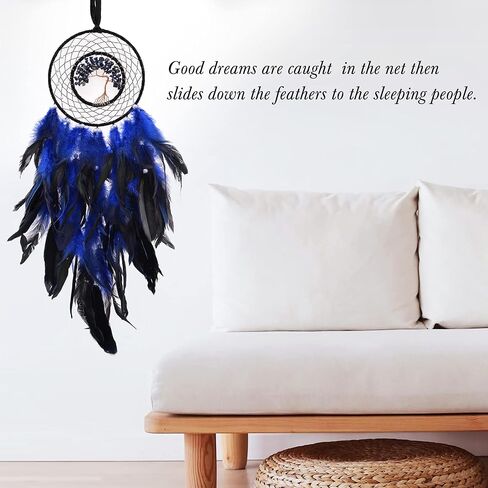 Dreamlike Black Tree of Life Dream Catcher Wall Decor with Healing Crystal Stone Handmade Feather Dream Catchers Decoration Wall Hanging for Girls Bedroom Living Room Wedding Party Home Décor in Saudi Arabia
