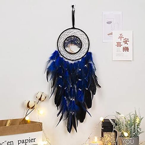 Dreamlike Black Tree of Life Dream Catcher Wall Decor with Healing Crystal Stone Handmade Feather Dream Catchers Decoration Wall Hanging for Girls Bedroom Living Room Wedding Party Home Décor in Saudi Arabia