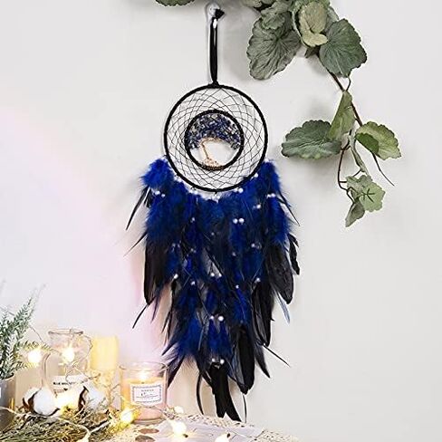 Dreamlike Black Tree of Life Dream Catcher Wall Decor with Healing Crystal Stone Handmade Feather Dream Catchers Decoration Wall Hanging for Girls Bedroom Living Room Wedding Party Home Décor in Saudi Arabia