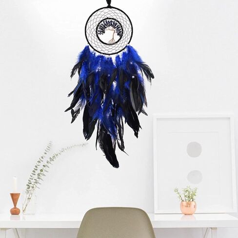 Dreamlike Black Tree of Life Dream Catcher Wall Decor with Healing Crystal Stone Handmade Feather Dream Catchers Decoration Wall Hanging for Girls Bedroom Living Room Wedding Party Home Décor in Saudi Arabia