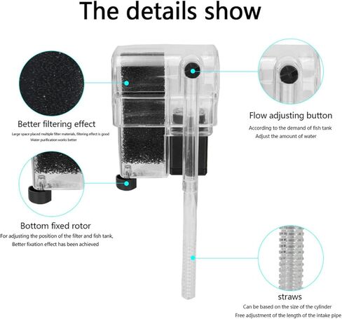 فلتر خزان الأسماك المعلق الخارجي XEOGUIYA، نظام ترشيح الشلال لخزان الأسماك بسعة 3-8 جالون in Kuwait